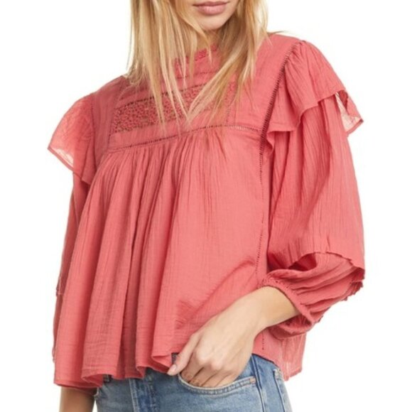 NWT Free People Laura Eyelet Bohemian Lace Blouse - Picture 1 of 8